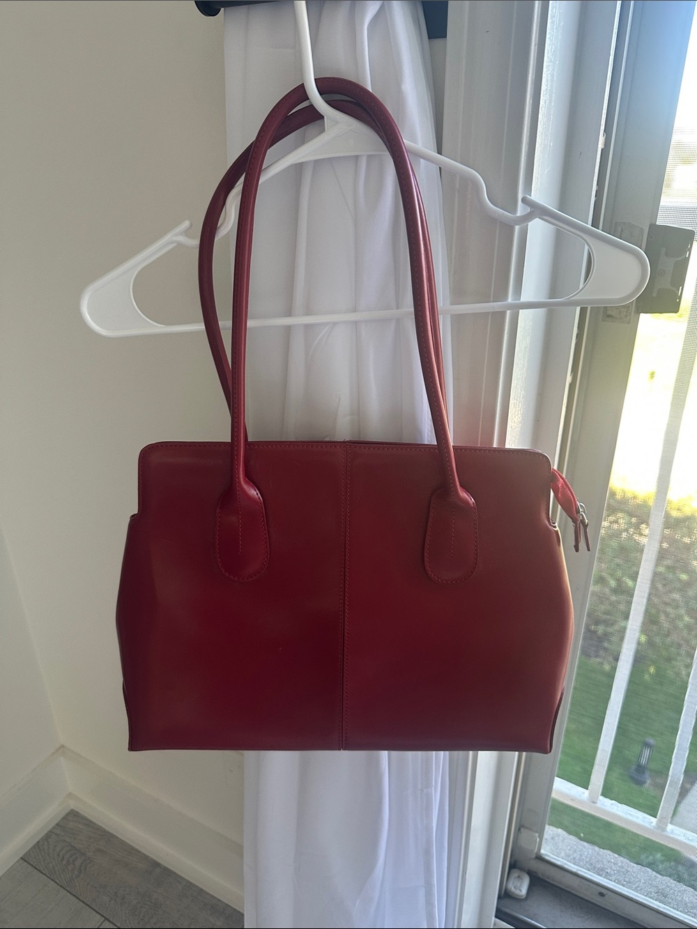 Classic Red Leather Tote Handbag
